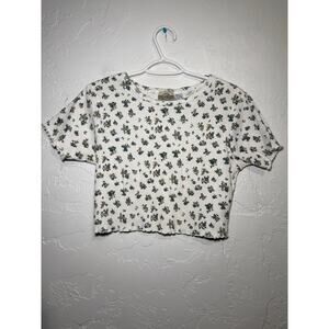 Republic Denim floral‎ scalloped trim cropped ribbed t shirt womens large y2k